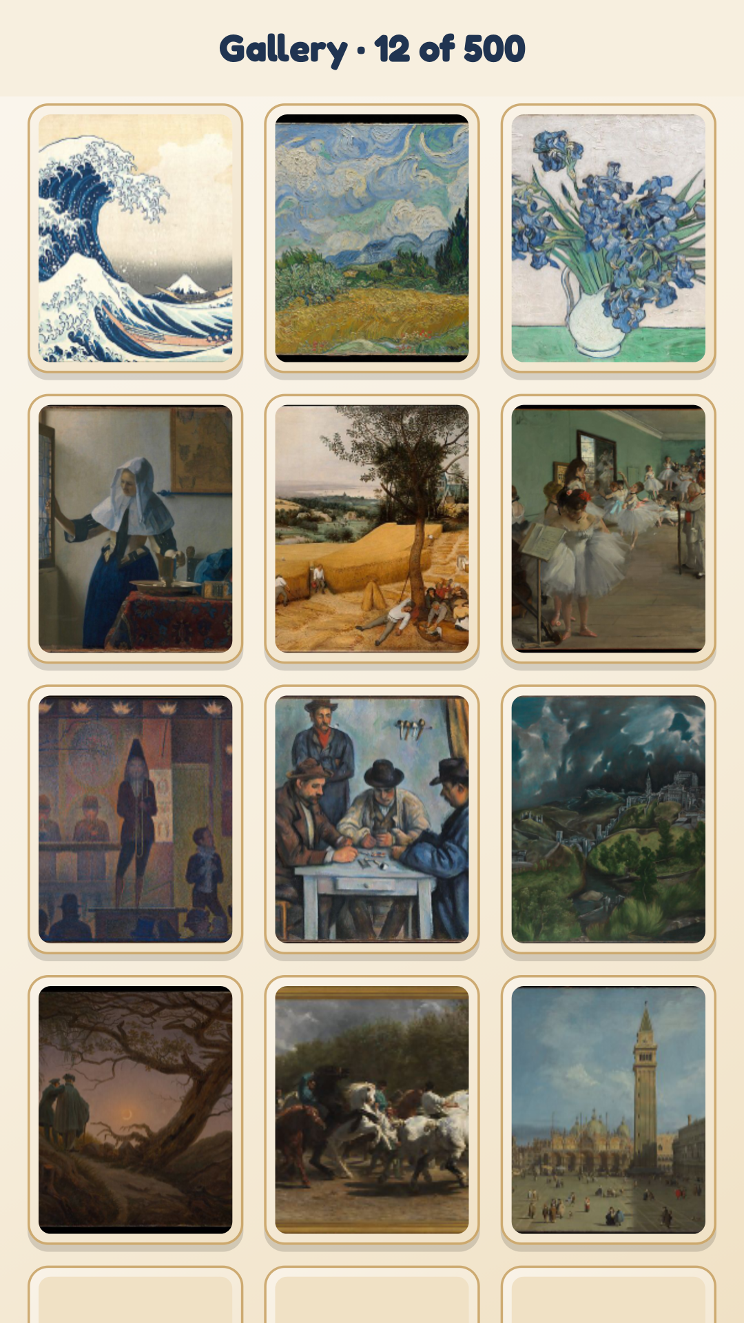 Painting collection in the game gallery