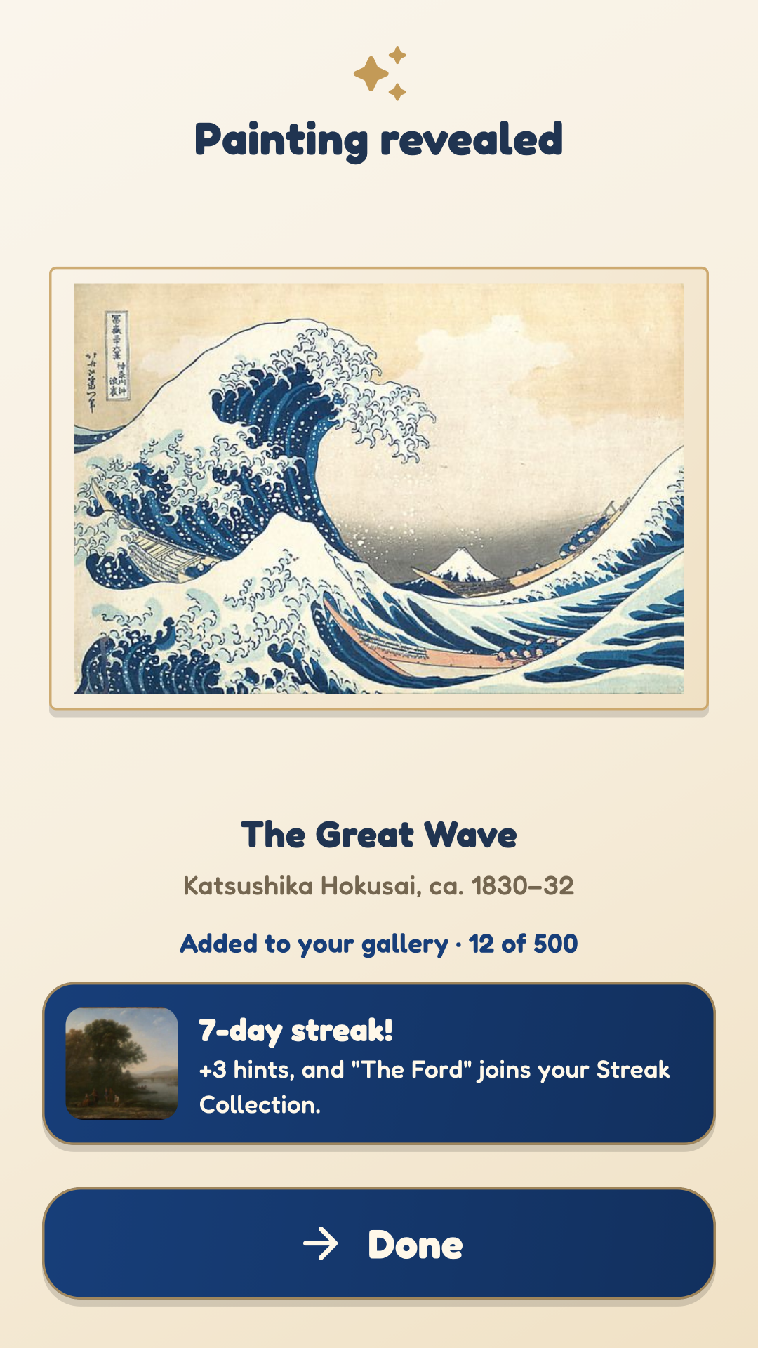 Revealed painting and seven-day streak reward